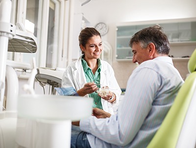 Dentist smiling at patient in treatment chair