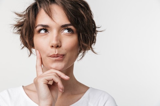 closeup of woman thinking 